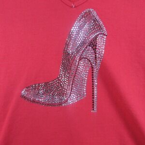 Get Lucky‎ Shirt Womens Medium Red Rhinestone High Heel V Neck Top Y2K